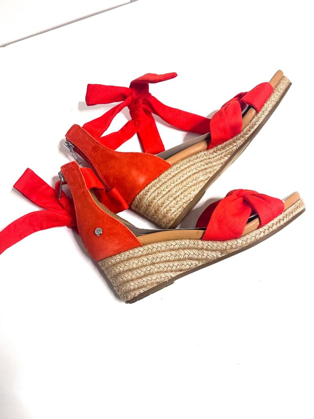 UGG Yarrow Suede Red Spadrille Wedge Sandals Ankle Tie Wrap Shoes Size US 6 - Picture 7 of 14